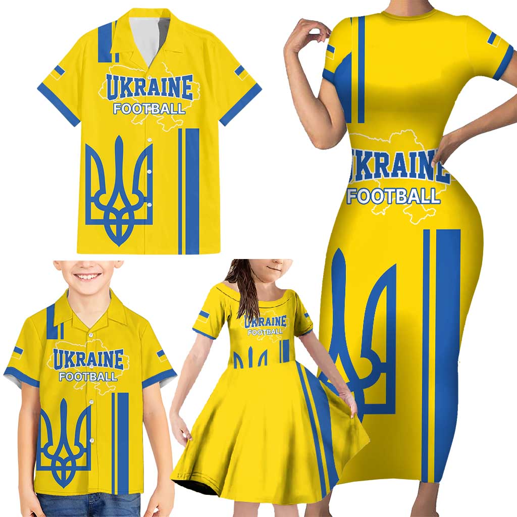 Custom Ukraine Football Family Matching Short Sleeve Bodycon Dress and Hawaiian Shirt Yellow Style