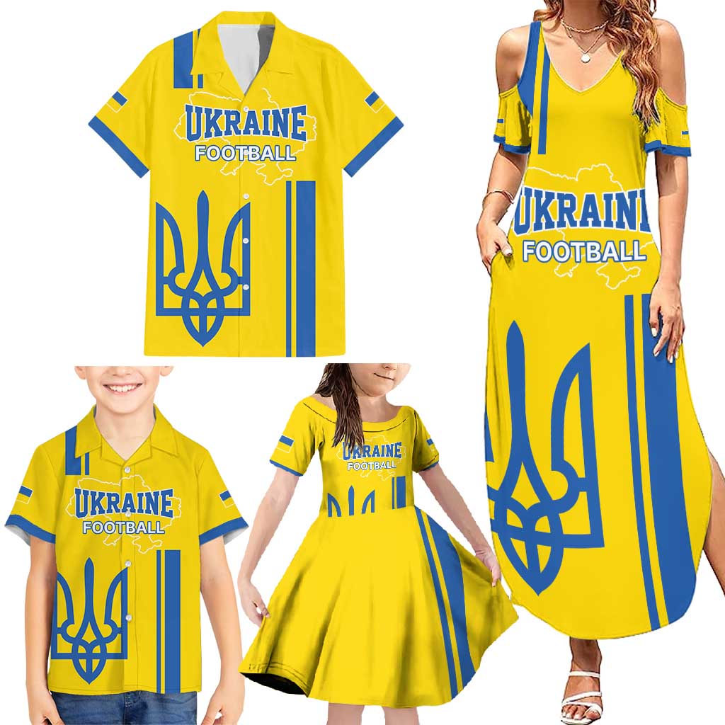 Custom Ukraine Football Family Matching Summer Maxi Dress and Hawaiian Shirt Yellow Style