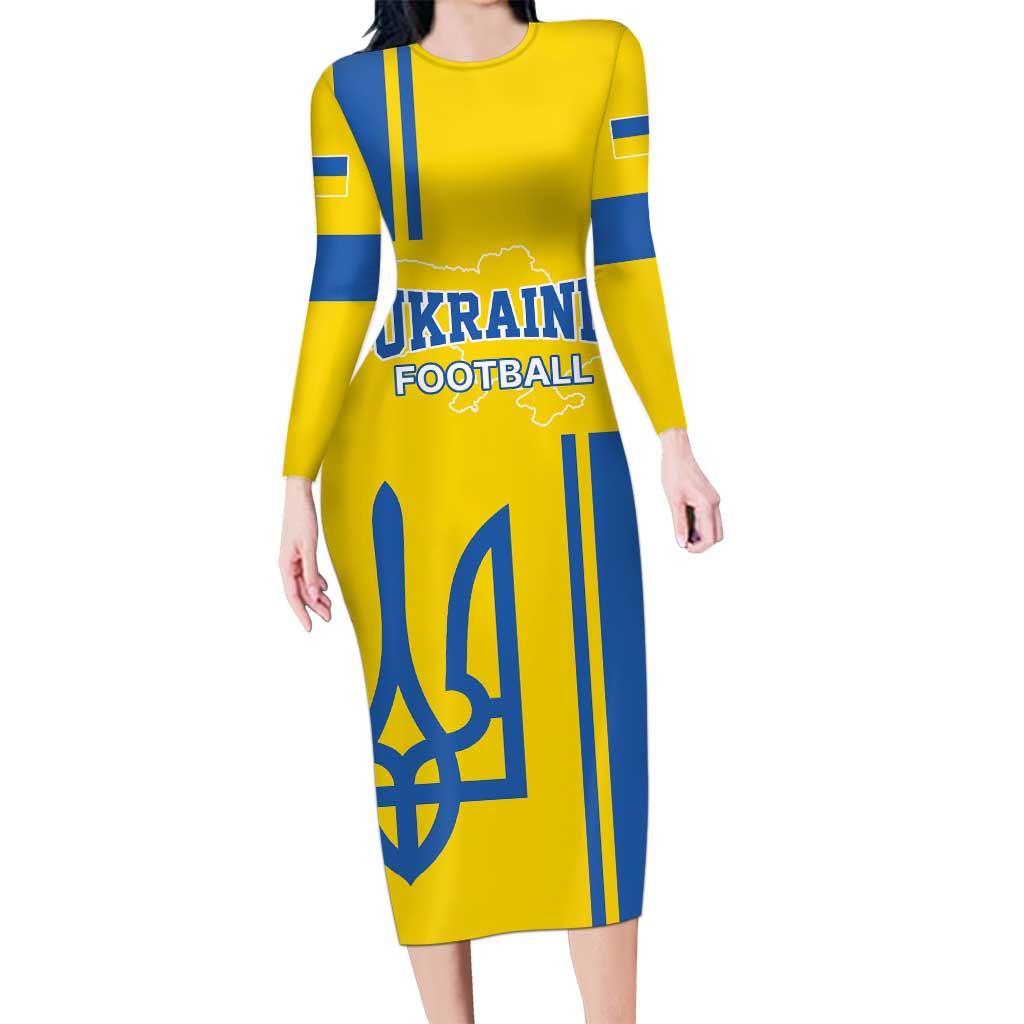 Custom Ukraine Football Long Sleeve Bodycon Dress Yellow Style