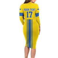 Custom Ukraine Football Long Sleeve Bodycon Dress Yellow Style