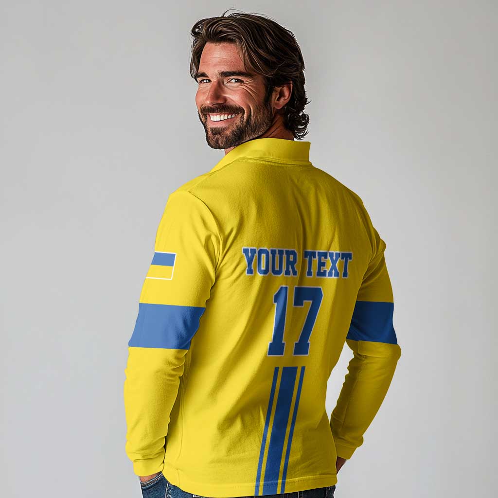 Custom Ukraine Football Long Sleeve Polo Shirt Yellow Style