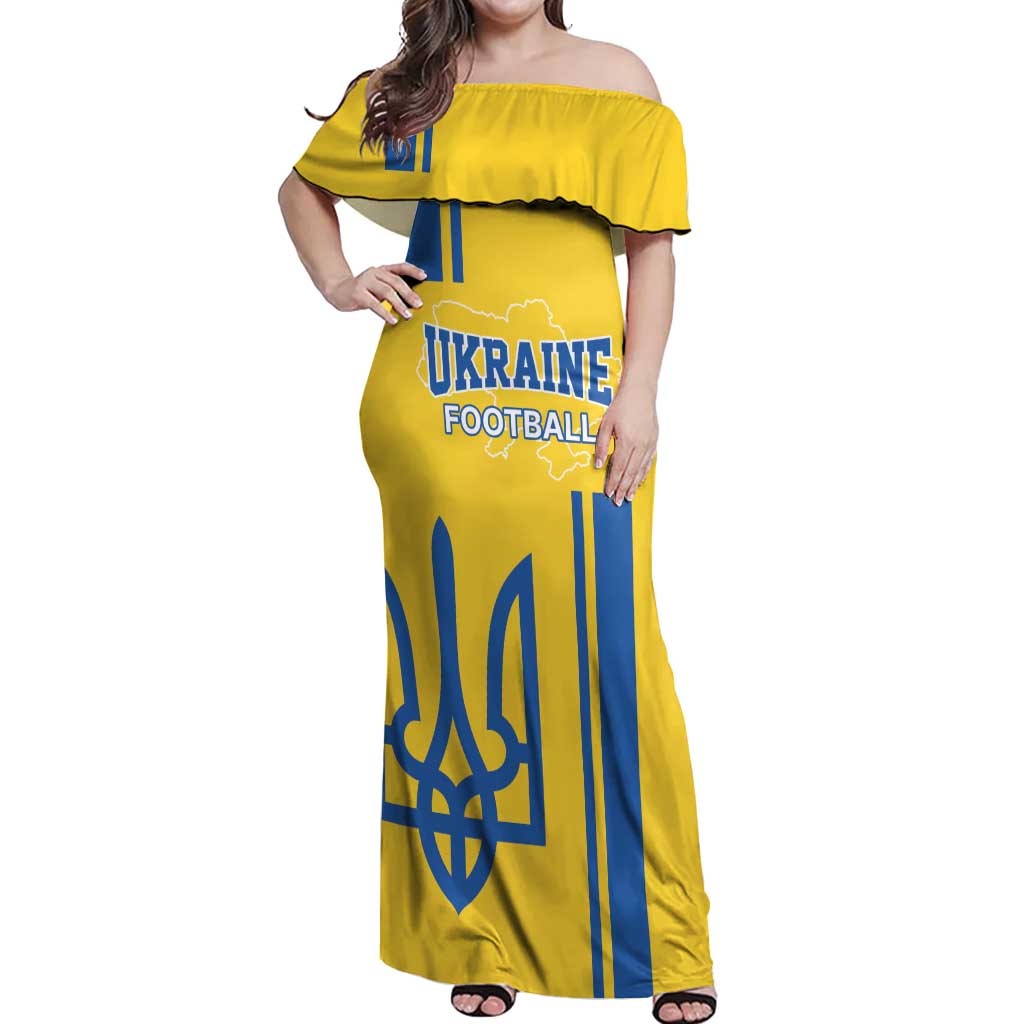 Custom Ukraine Football Off Shoulder Maxi Dress Yellow Style
