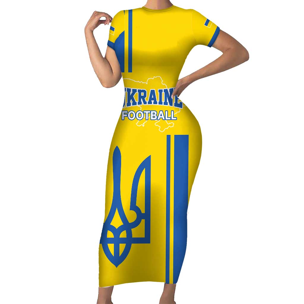 Custom Ukraine Football Short Sleeve Bodycon Dress Yellow Style