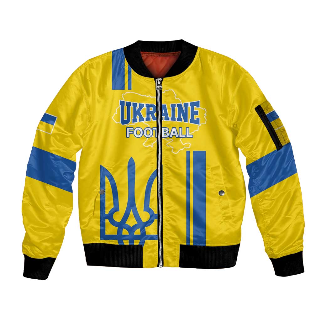 Custom Ukraine Football Sleeve Zip Bomber Jacket Yellow Style