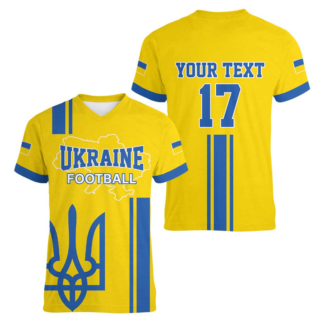 Custom Ukraine Football Women V-Neck T-Shirt Yellow Style