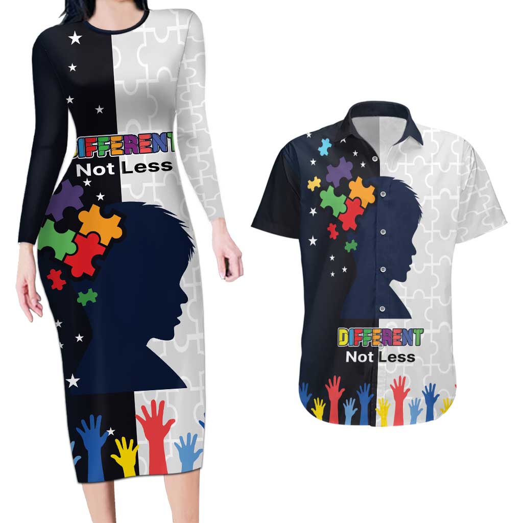 Personalized World Autism Awareness Day Couples Matching Long Sleeve Bodycon Dress and Hawaiian Shirt 2th April
