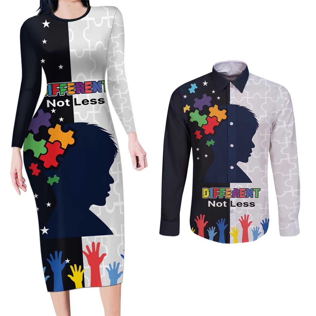 Personalized World Autism Awareness Day Couples Matching Long Sleeve Bodycon Dress and Long Sleeve Button Shirt 2th April