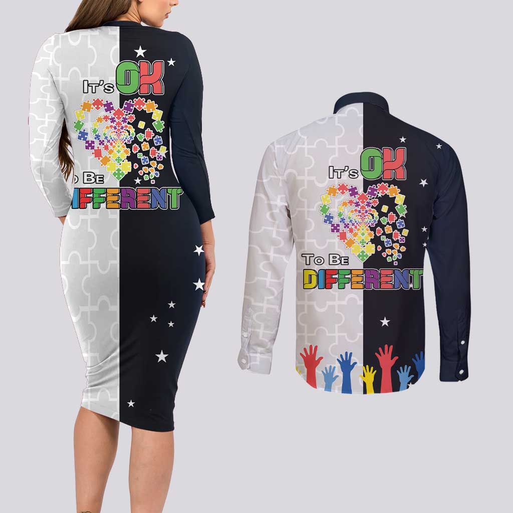Personalized World Autism Awareness Day Couples Matching Long Sleeve Bodycon Dress and Long Sleeve Button Shirt 2th April