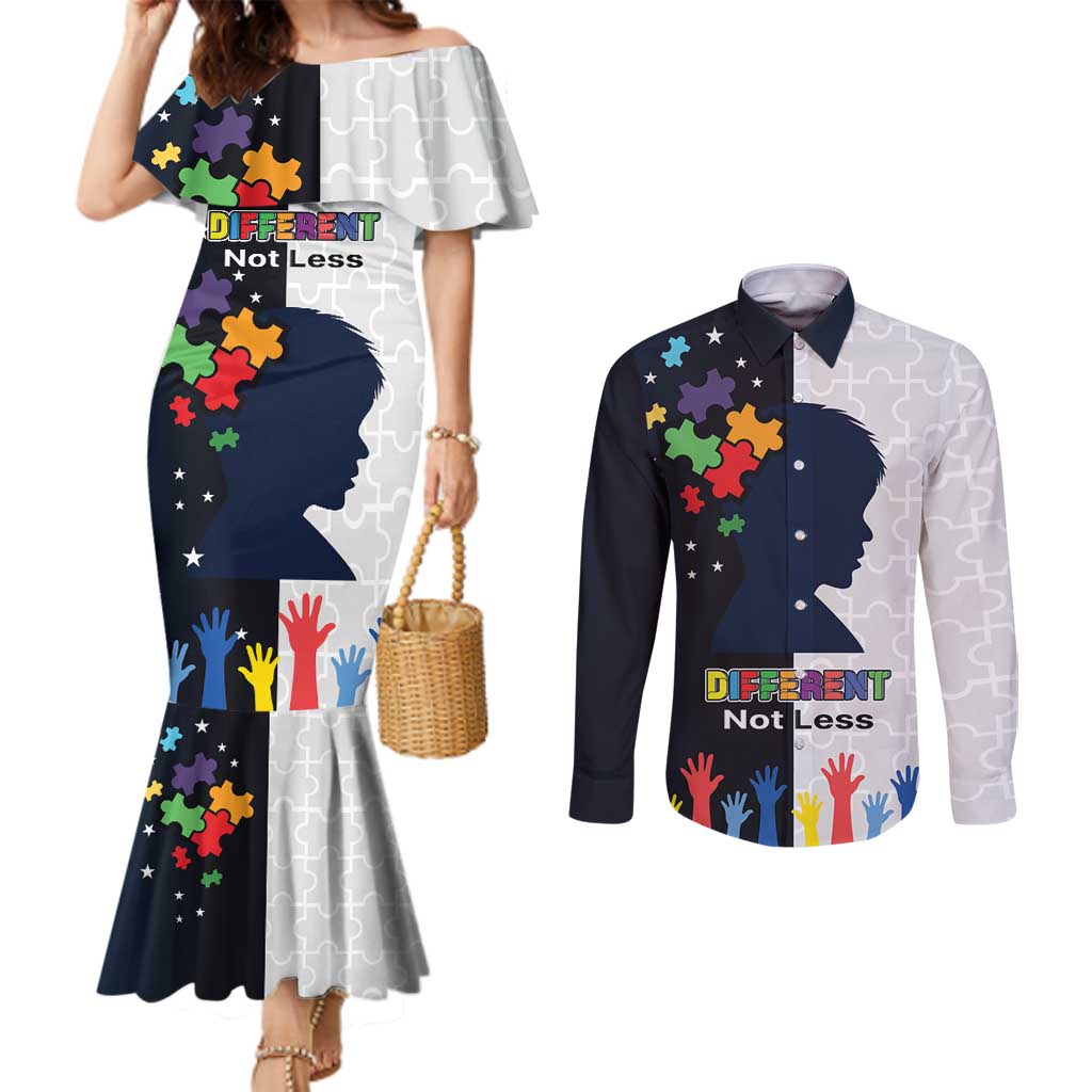 Personalized World Autism Awareness Day Couples Matching Mermaid Dress and Long Sleeve Button Shirt 2th April