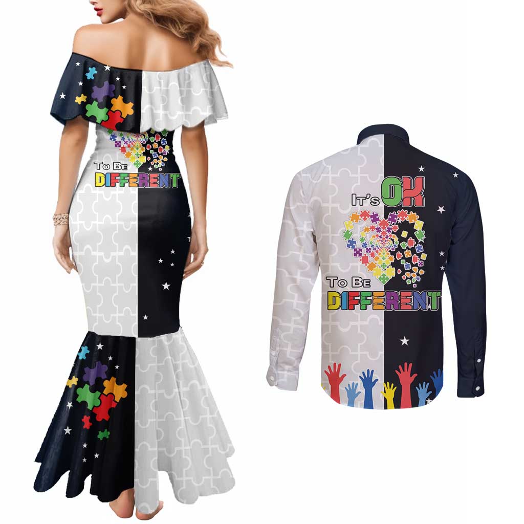 Personalized World Autism Awareness Day Couples Matching Mermaid Dress and Long Sleeve Button Shirt 2th April