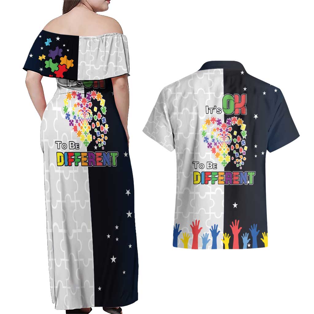 Personalized World Autism Awareness Day Couples Matching Off Shoulder Maxi Dress and Hawaiian Shirt 2th April