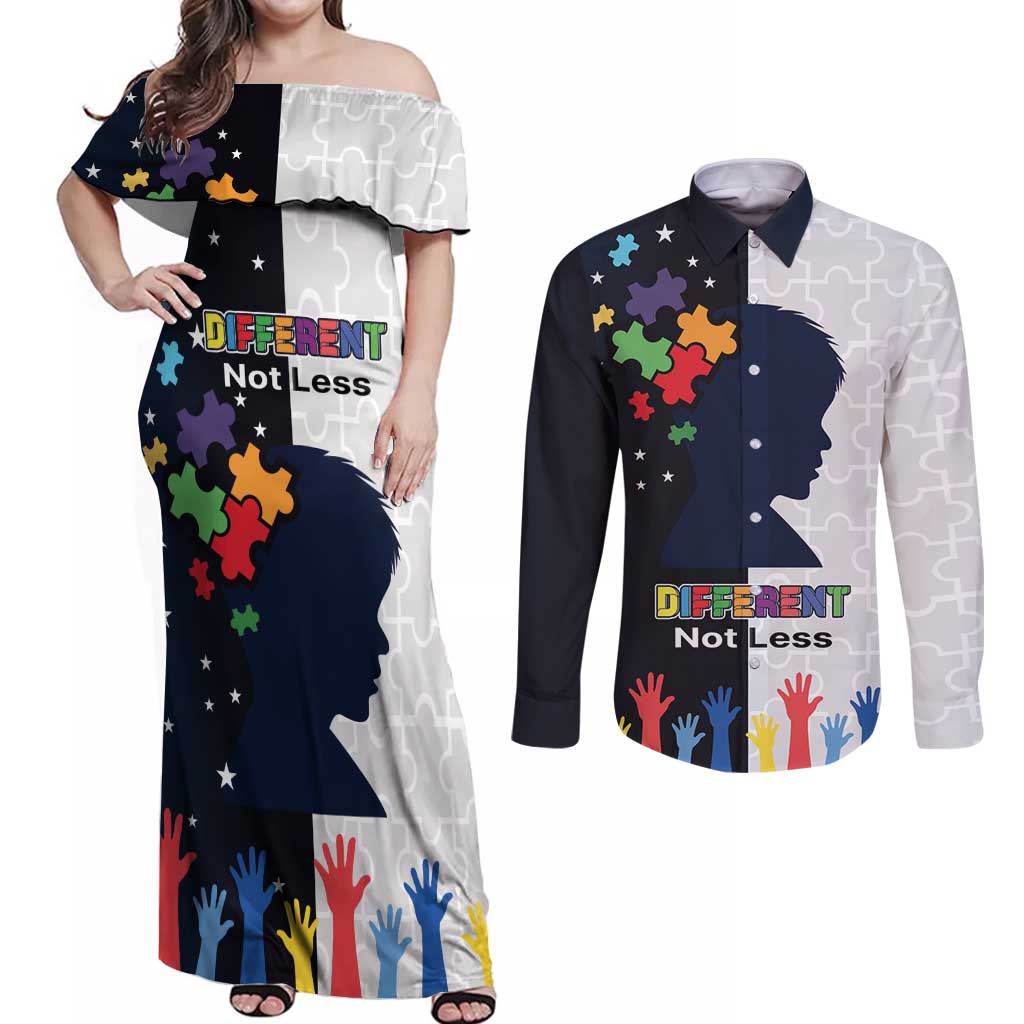Personalized World Autism Awareness Day Couples Matching Off Shoulder Maxi Dress and Long Sleeve Button Shirt 2th April