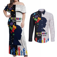 Personalized World Autism Awareness Day Couples Matching Off Shoulder Maxi Dress and Long Sleeve Button Shirt 2th April