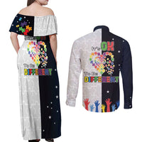 Personalized World Autism Awareness Day Couples Matching Off Shoulder Maxi Dress and Long Sleeve Button Shirt 2th April