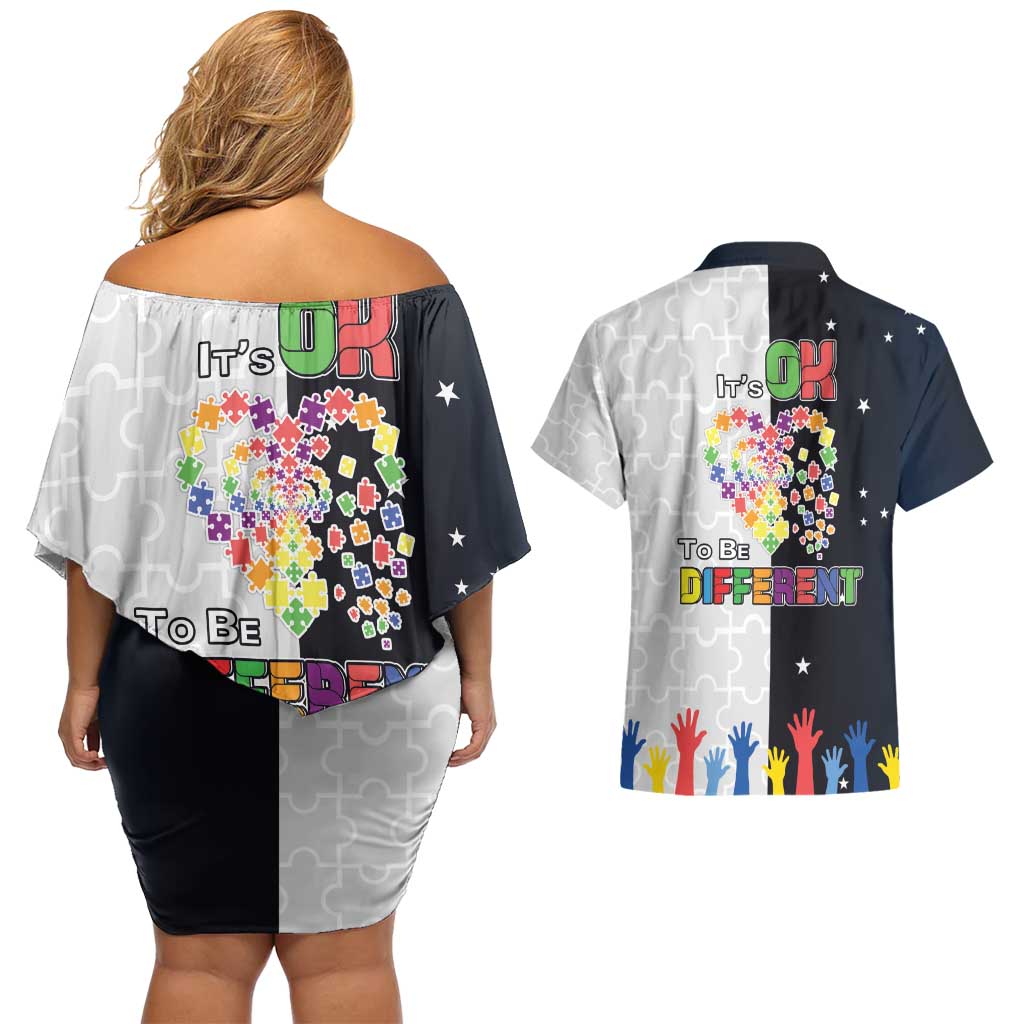 Personalized World Autism Awareness Day Couples Matching Off Shoulder Short Dress and Hawaiian Shirt 2th April