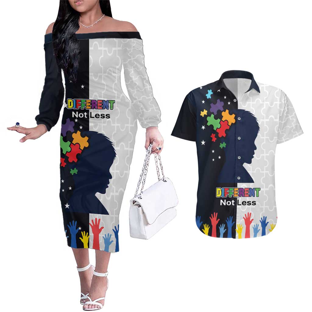 Personalized World Autism Awareness Day Couples Matching Off The Shoulder Long Sleeve Dress and Hawaiian Shirt 2th April