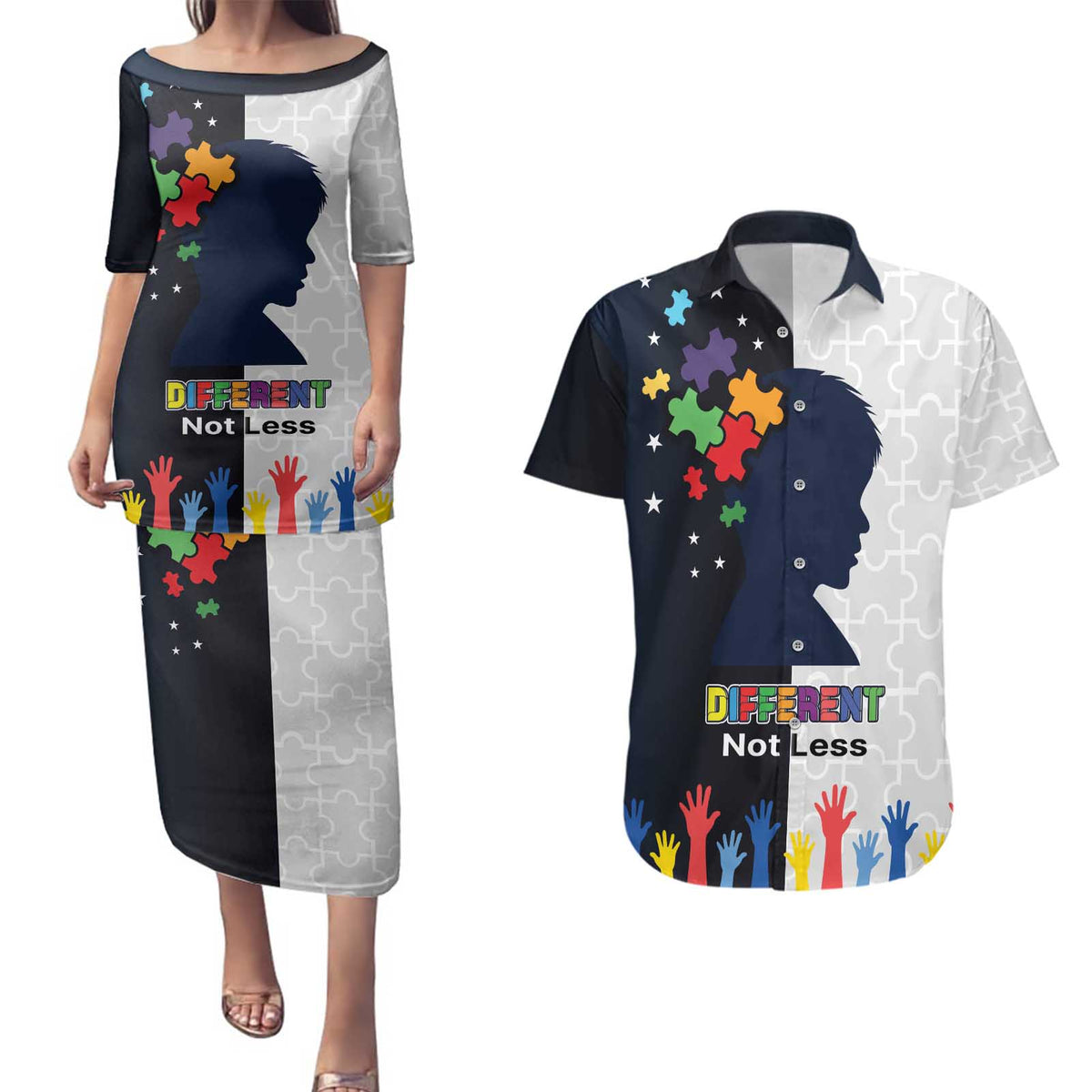 Personalized World Autism Awareness Day Couples Matching Puletasi and Hawaiian Shirt 2th April