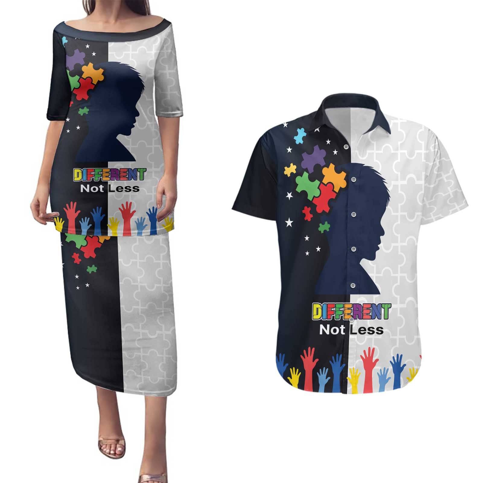 Personalized World Autism Awareness Day Couples Matching Puletasi and Hawaiian Shirt 2th April
