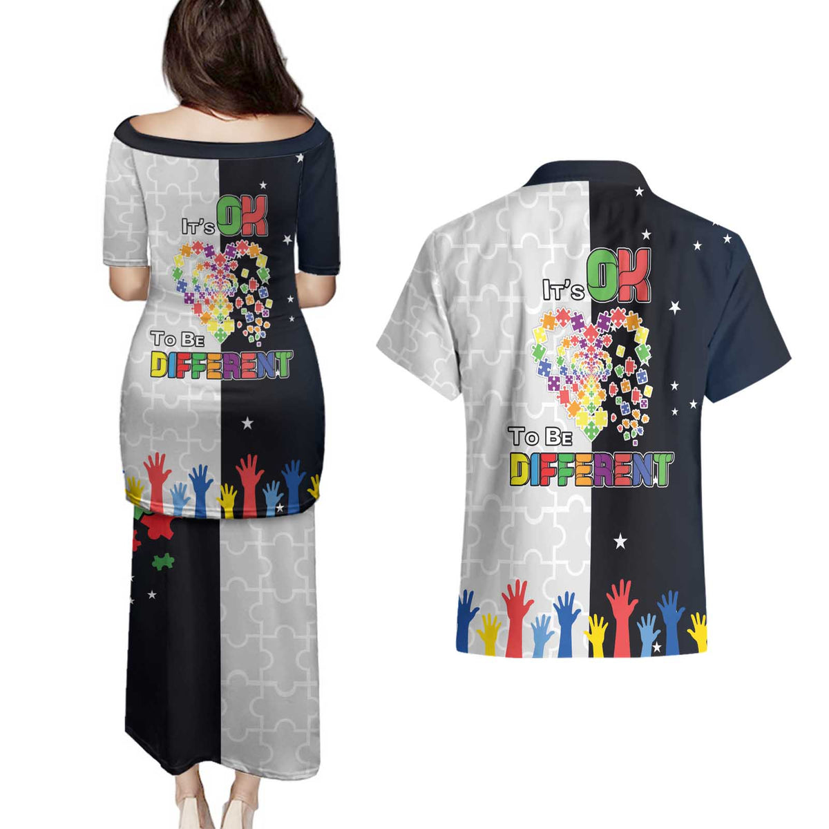 Personalized World Autism Awareness Day Couples Matching Puletasi and Hawaiian Shirt 2th April