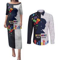 Personalized World Autism Awareness Day Couples Matching Puletasi and Long Sleeve Button Shirt 2th April