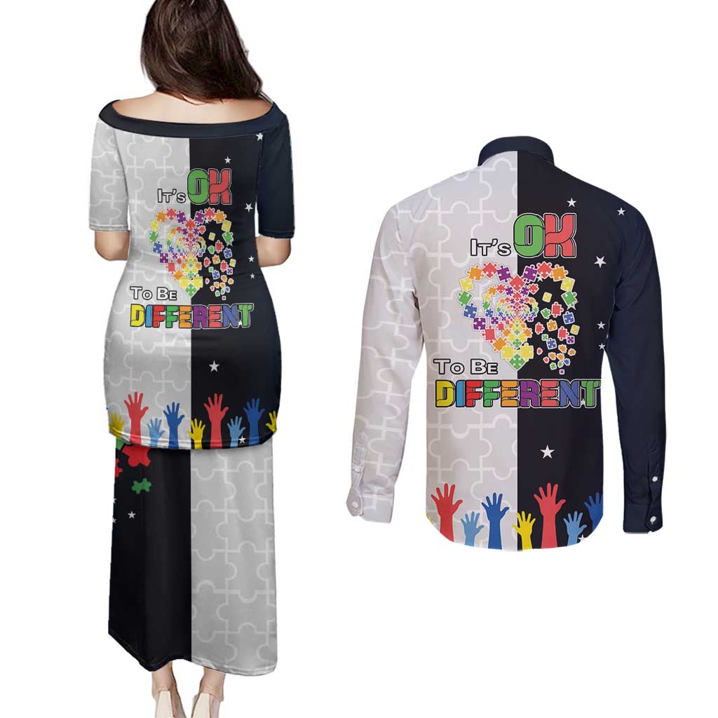 Personalized World Autism Awareness Day Couples Matching Puletasi and Long Sleeve Button Shirt 2th April