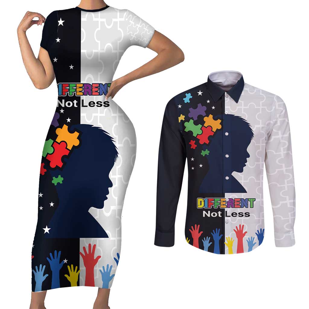 Personalized World Autism Awareness Day Couples Matching Short Sleeve Bodycon Dress and Long Sleeve Button Shirt 2th April
