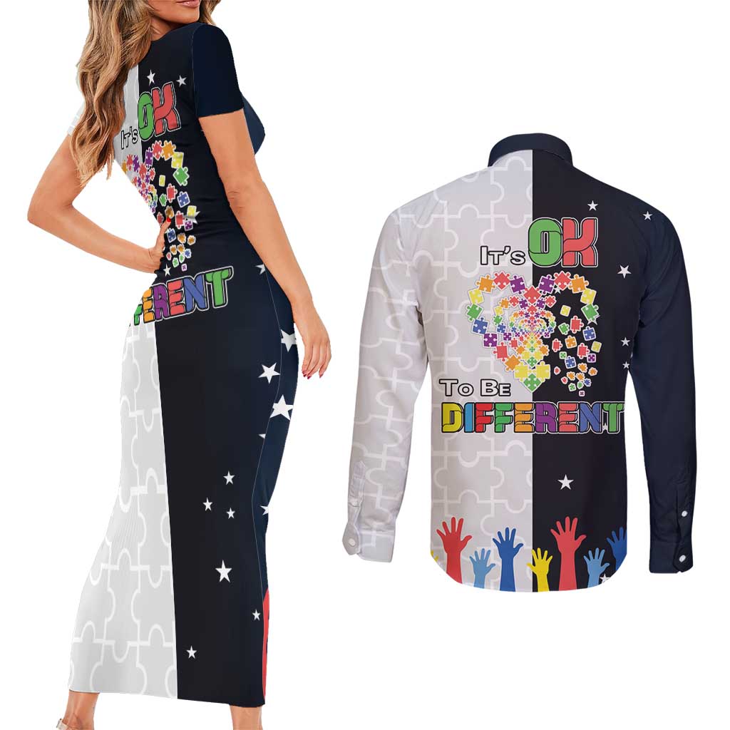 Personalized World Autism Awareness Day Couples Matching Short Sleeve Bodycon Dress and Long Sleeve Button Shirt 2th April
