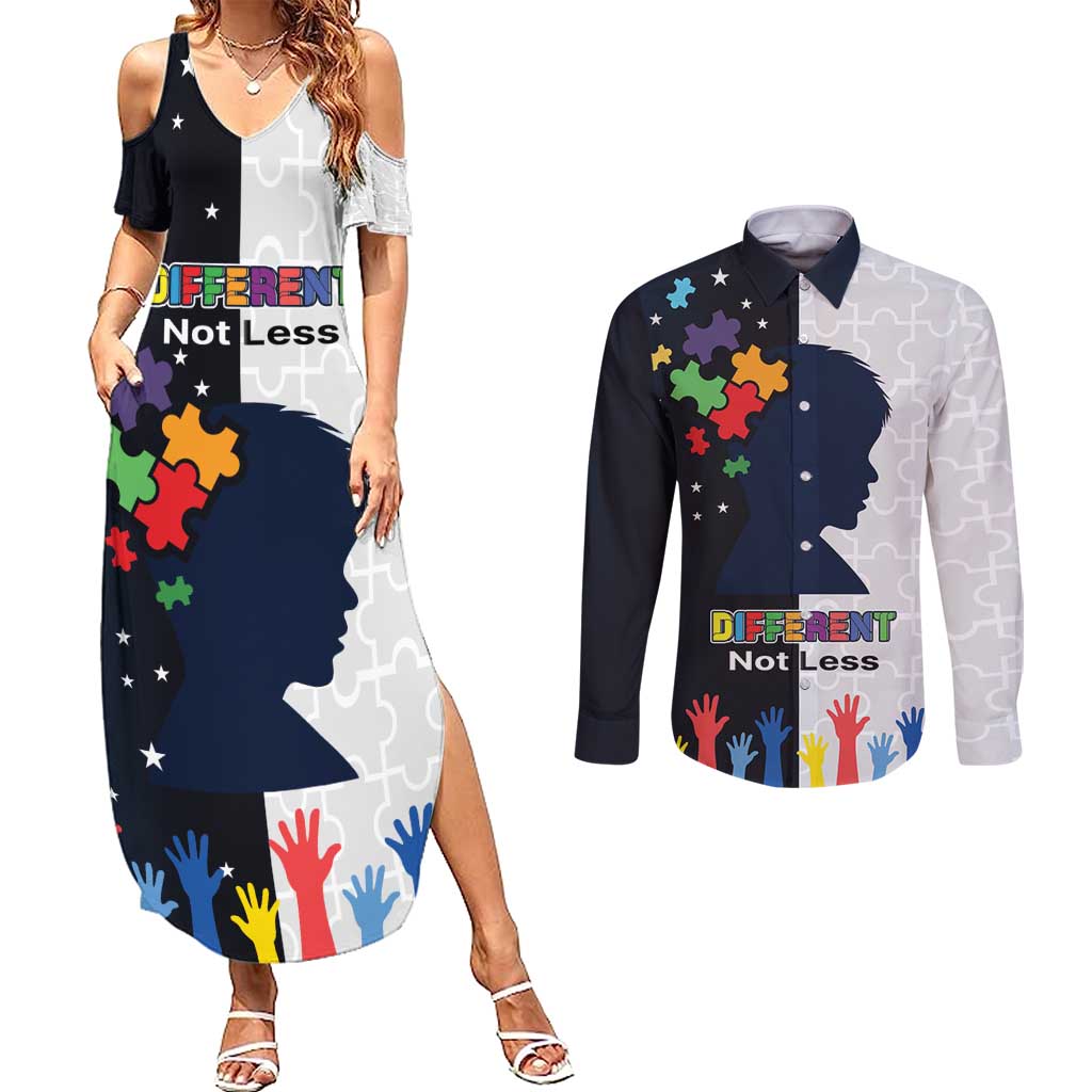 Personalized World Autism Awareness Day Couples Matching Summer Maxi Dress and Long Sleeve Button Shirt 2th April