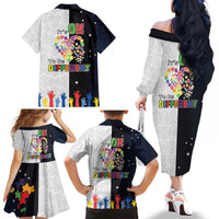 Personalized World Autism Awareness Day Family Matching Off The Shoulder Long Sleeve Dress and Hawaiian Shirt 2th April
