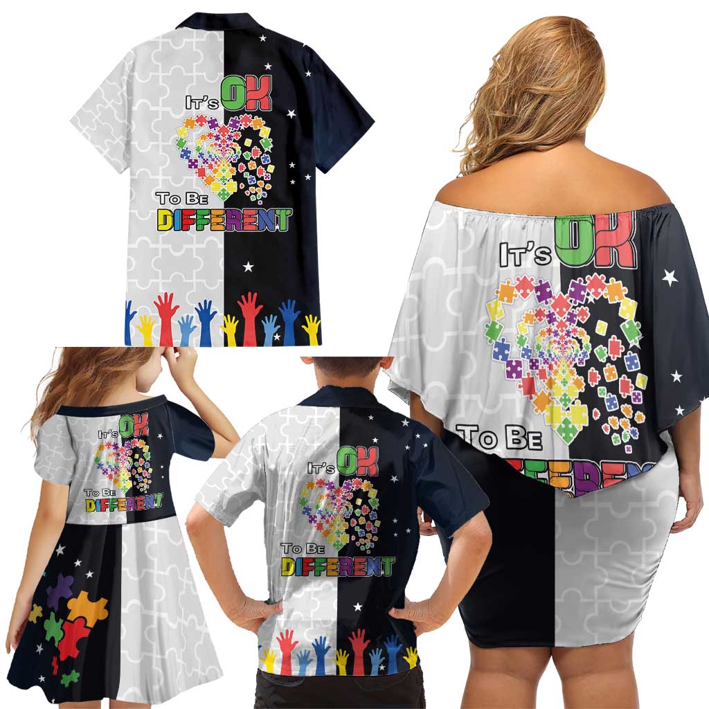 Personalized World Autism Awareness Day Family Matching Off Shoulder Short Dress and Hawaiian Shirt 2th April