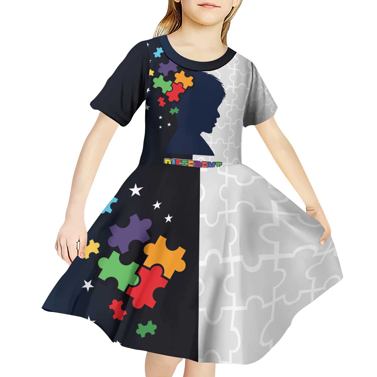 Personalized World Autism Awareness Day Kid Short Sleeve Dress 2th April