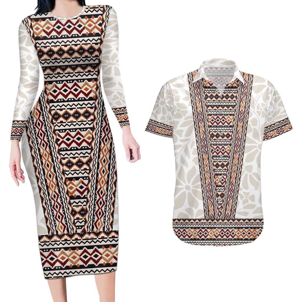 Danmark Traditional Patern with Daisy Couples Matching Long Sleeve Bodycon Dress and Hawaiian Shirt Danish Patern Simple Style