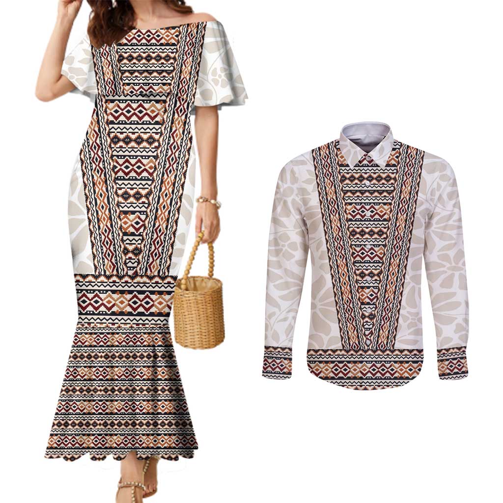 Danmark Traditional Patern with Daisy Couples Matching Mermaid Dress and Long Sleeve Button Shirt Danish Patern Simple Style