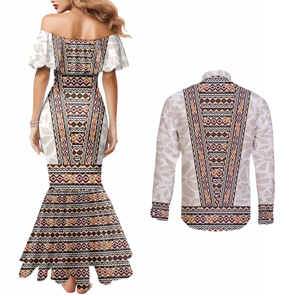 Danmark Traditional Patern with Daisy Couples Matching Mermaid Dress and Long Sleeve Button Shirt Danish Patern Simple Style