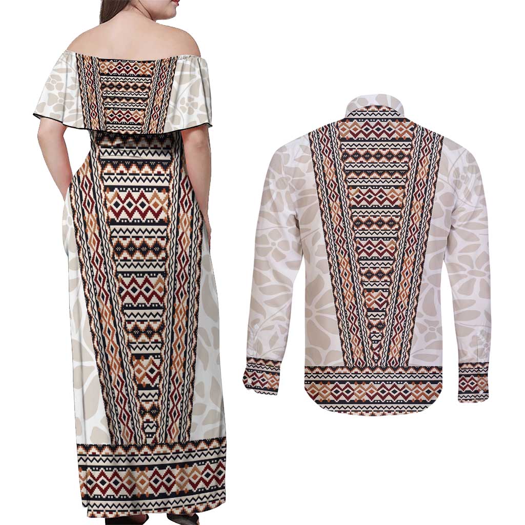 Danmark Traditional Patern with Daisy Couples Matching Off Shoulder Maxi Dress and Long Sleeve Button Shirt Danish Patern Simple Style