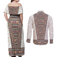Danmark Traditional Patern with Daisy Couples Matching Off Shoulder Maxi Dress and Long Sleeve Button Shirt Danish Patern Simple Style