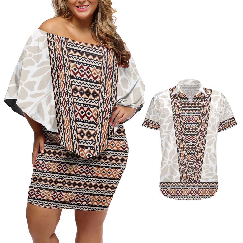 Danmark Traditional Patern with Daisy Couples Matching Off Shoulder Short Dress and Hawaiian Shirt Danish Patern Simple Style