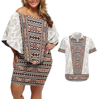 Danmark Traditional Patern with Daisy Couples Matching Off Shoulder Short Dress and Hawaiian Shirt Danish Patern Simple Style