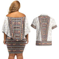 Danmark Traditional Patern with Daisy Couples Matching Off Shoulder Short Dress and Hawaiian Shirt Danish Patern Simple Style