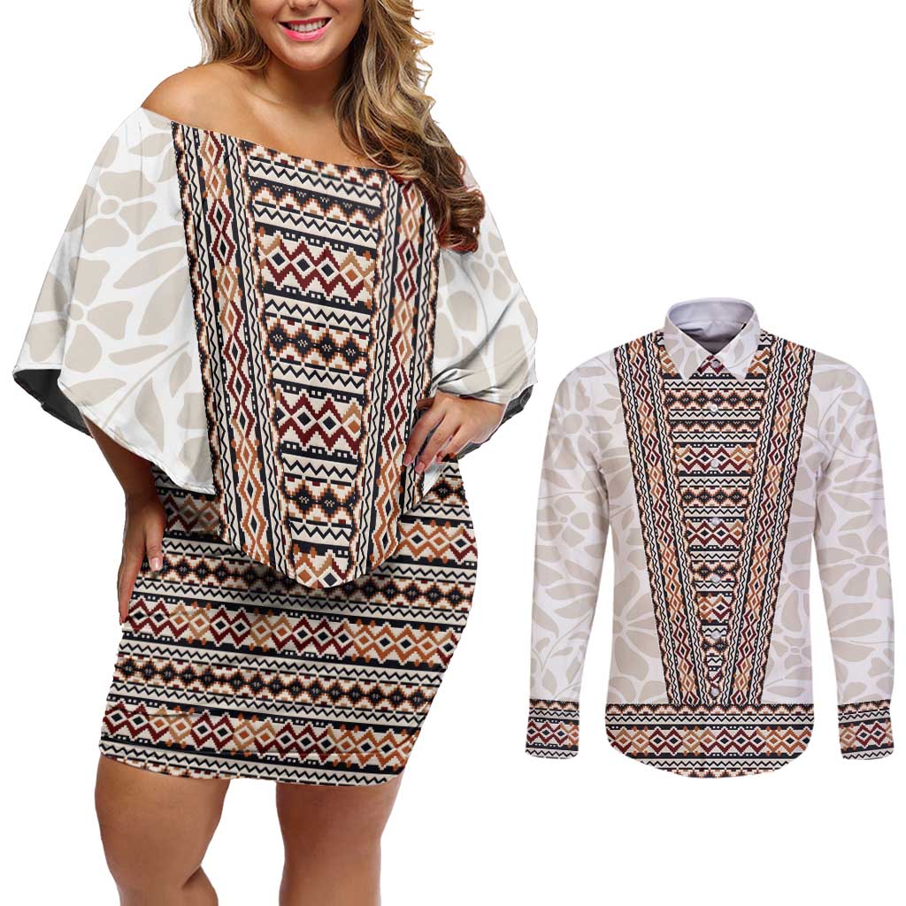 Danmark Traditional Patern with Daisy Couples Matching Off Shoulder Short Dress and Long Sleeve Button Shirt Danish Patern Simple Style