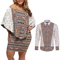 Danmark Traditional Patern with Daisy Couples Matching Off Shoulder Short Dress and Long Sleeve Button Shirt Danish Patern Simple Style