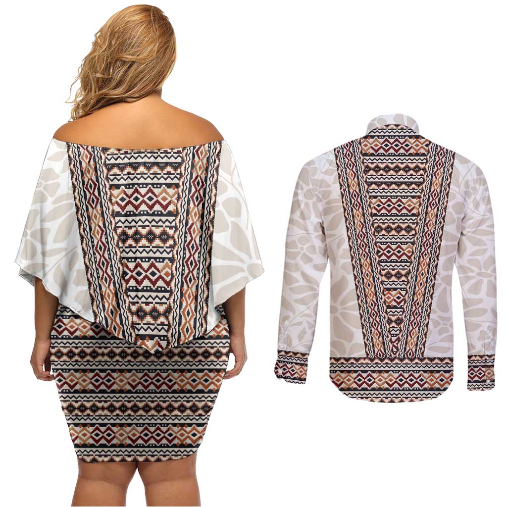 Danmark Traditional Patern with Daisy Couples Matching Off Shoulder Short Dress and Long Sleeve Button Shirt Danish Patern Simple Style