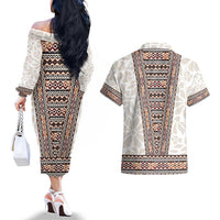 Danmark Traditional Patern with Daisy Couples Matching Off The Shoulder Long Sleeve Dress and Hawaiian Shirt Danish Patern Simple Style