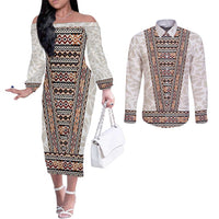 Danmark Traditional Patern with Daisy Couples Matching Off The Shoulder Long Sleeve Dress and Long Sleeve Button Shirt Danish Patern Simple Style