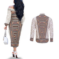 Danmark Traditional Patern with Daisy Couples Matching Off The Shoulder Long Sleeve Dress and Long Sleeve Button Shirt Danish Patern Simple Style