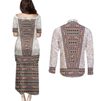 Danmark Traditional Patern with Daisy Couples Matching Puletasi and Long Sleeve Button Shirt Danish Patern Simple Style