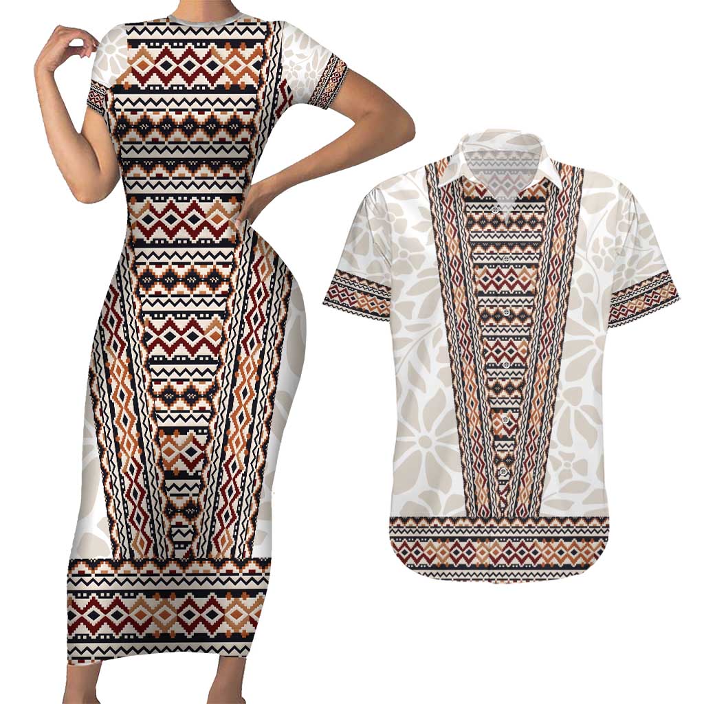 Danmark Traditional Patern with Daisy Couples Matching Short Sleeve Bodycon Dress and Hawaiian Shirt Danish Patern Simple Style