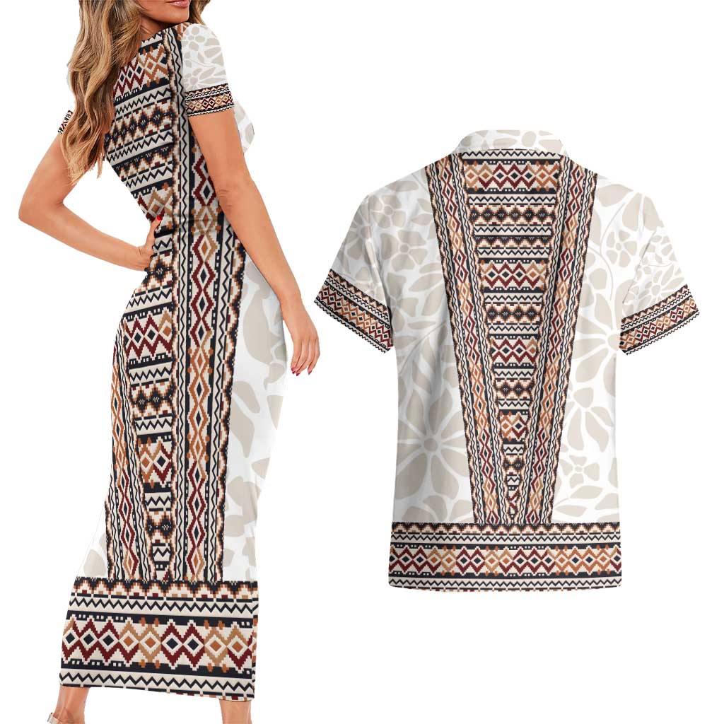 Danmark Traditional Patern with Daisy Couples Matching Short Sleeve Bodycon Dress and Hawaiian Shirt Danish Patern Simple Style