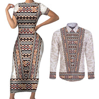 Danmark Traditional Patern with Daisy Couples Matching Short Sleeve Bodycon Dress and Long Sleeve Button Shirt Danish Patern Simple Style
