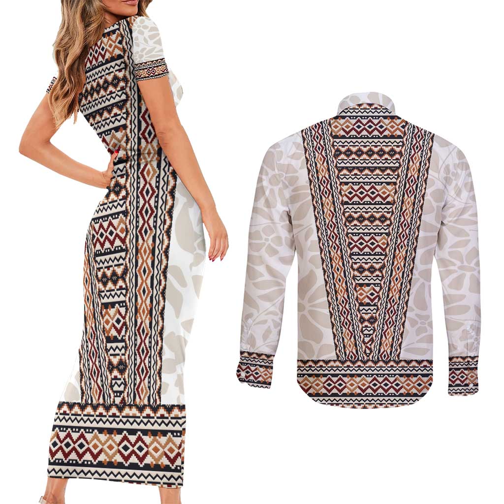 Danmark Traditional Patern with Daisy Couples Matching Short Sleeve Bodycon Dress and Long Sleeve Button Shirt Danish Patern Simple Style